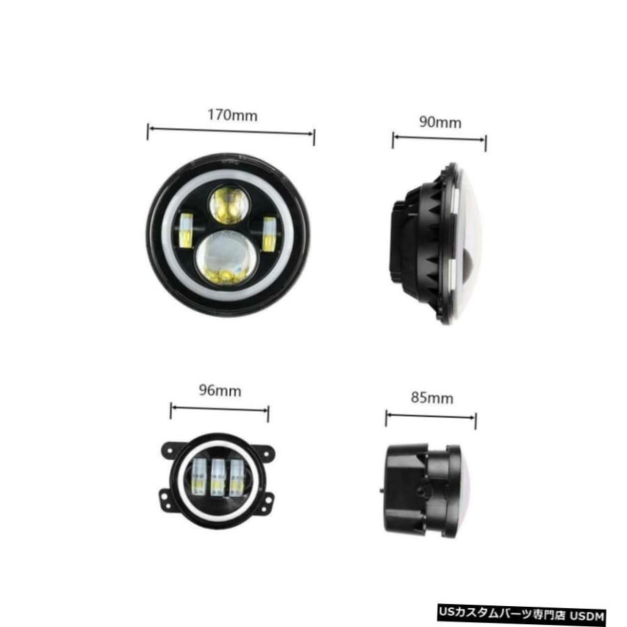 ジープラングラーJK用2X 7\" LEDヘッドライト+ 2×4\" フォグランプキットRGBハローリングDRL 2X 7\" LED Headlights+2X 4\" Fog Lights Kit RGB Halo Ring DRL forの画像