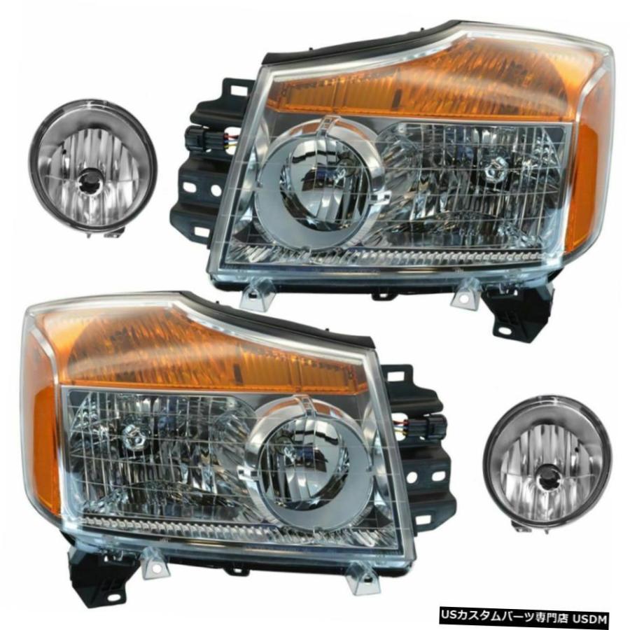 8月15日日産五分五分タンの新4のヘッドライトフォグライトランプともし火一揃いの道具仕掛けるLH RH Headlight Fog Light Lamp Lighting Kit Set LH RH of 4 for 08-15 Nissan T その他ライト-車、バイク、自転車-ライト、レンズ