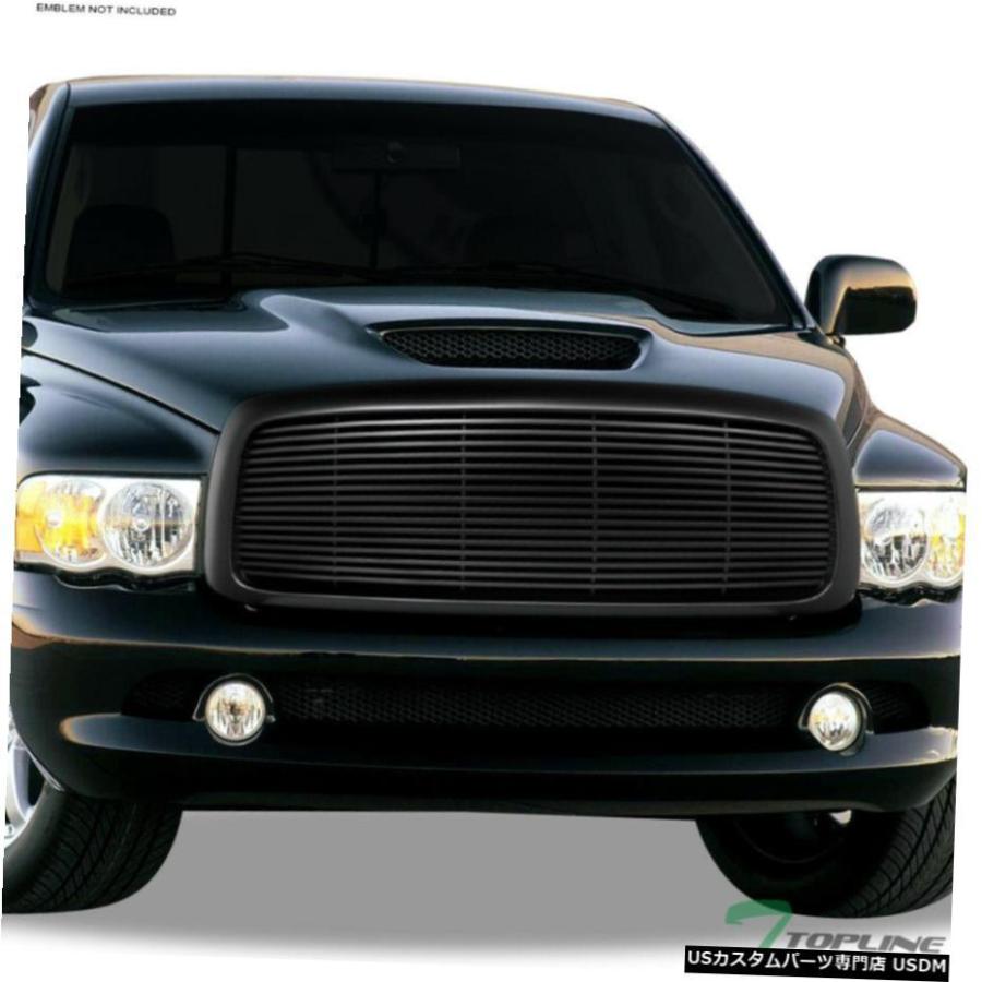 グリル 2002-2005ダッジラム水平フロントフードバンパーグリルのためにトップライン - マットBLK Topline For 2002-2005 Dodge Ram Horizontal Front｜usdm