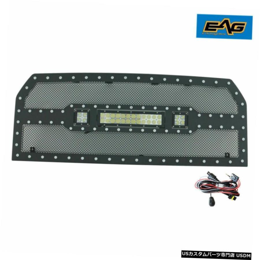 グリル EAGカットアウトグリルリベットスタッズスチールメッシュW / LEDライトフィット15-17フォードF150 XLT EAG Cutout Grille Rivet Studded Steel
