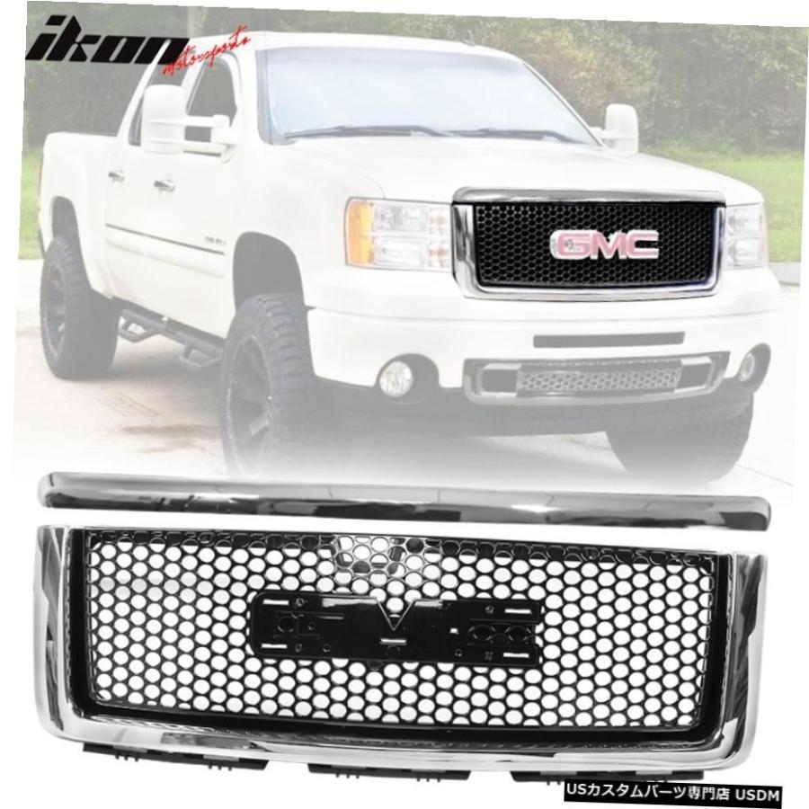 グリル Fits 7月13日GMCシエラ1500デナリフロントフード成形アッパーグリルグロスブラック Fits 07-13 GMC Sierra 1500 Denali Front Hood Molding Up