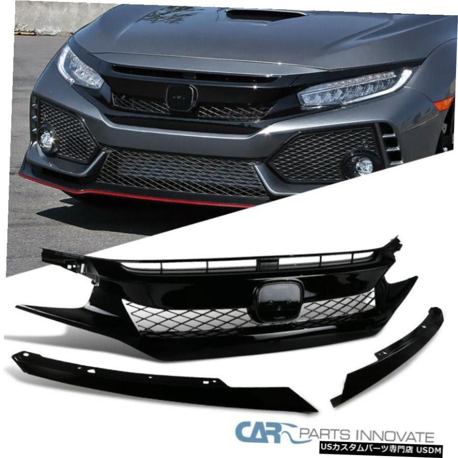 グリル 16-18ホンダシビックグロッシーブラックT-Rスタイル