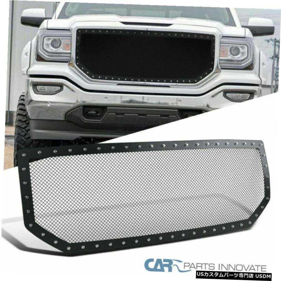 グリル 16-18 GMCシエラリベットブラックスタッズステンレススチールメッシュグリルインサート用 For 16-18 GMC Sierra Rivet Black Studded Stainles