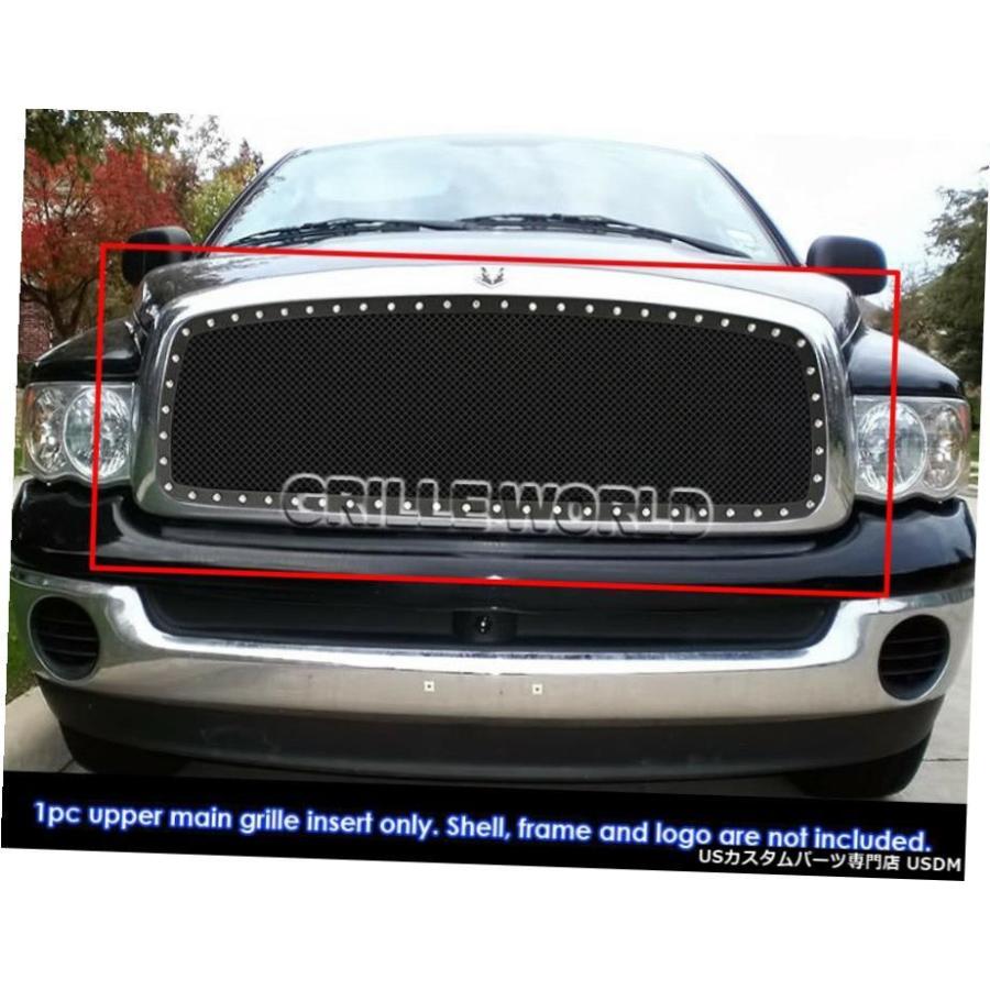 グリル Fits 2002-2005ダッジラムブラックステンレスメッシュグリルインサート Fits 2002-2005 Dodge Ram Black Stainless Steel Mesh Grille Insert