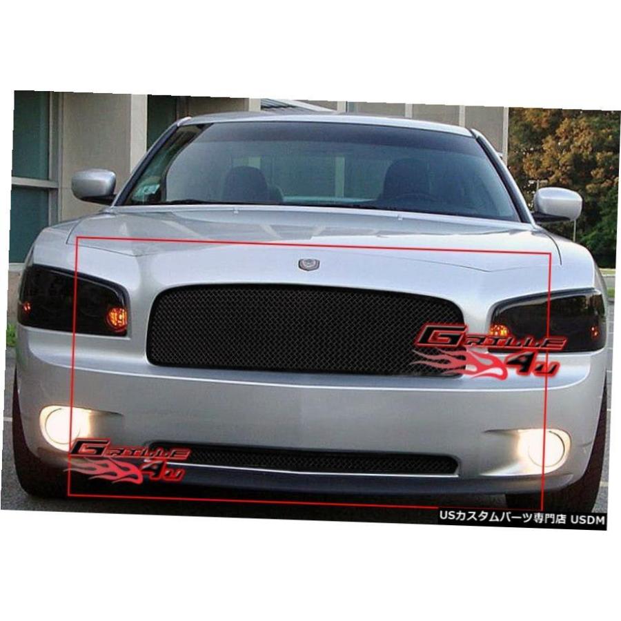 グリル Fits 2005-2010ダッジチャージャーブラックメッシュグリルコンボ挿入 Fits 2005-2010 Dodge Charger Black Mesh Grille Combo Insert