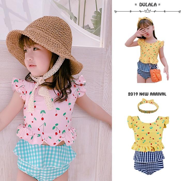 子供水着 セパレート サクランボ 90 100 110 1 130 ラッシュガード キッズ 水着 3点セット 髪飾り 夏 縞柄 温泉 海水浴 ビーチ 子ども用 ベビー 水着 Dll060 Dulala 通販 Yahoo ショッピング