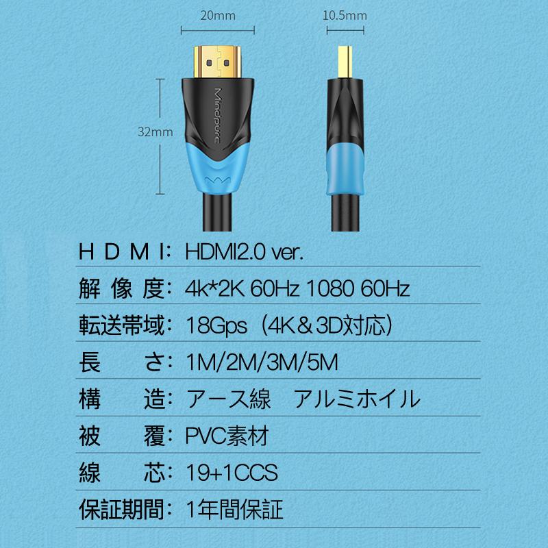 HDMI ケーブル4k  Ver.2.0b 2m 1m 3m 5m hdmi2.0 フルハイビジョン 3D 4k 8k メートル ハイスピード av pc パソコン HiFi 高品質 柔らかい 細線｜usenya｜08