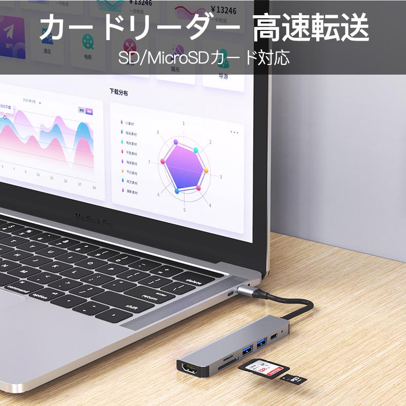 Type C ハブ ドッキングステーション USB 6ポート PD USB3.0 HDMI SD