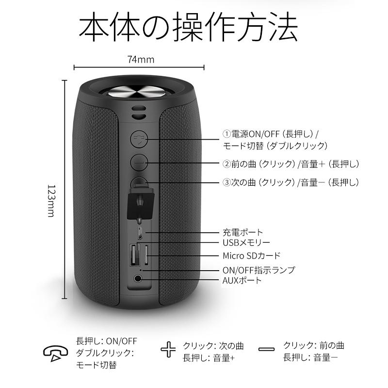 Bluetooth5.0 スピーカー 防水 充電 バッテリー ワイヤレス スマホ 重