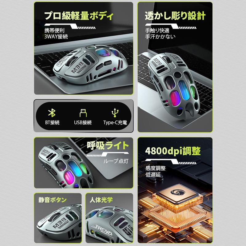 ゲーミング マウス 2in1 ワイヤレスマウス Bluetooth 無線 充電式 2.4