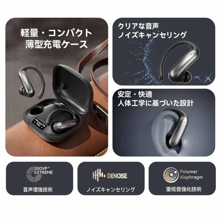 Bluetooth 6.0 イヤホン ワイヤレス 耳掛け式 マイク 付き 通話 片耳