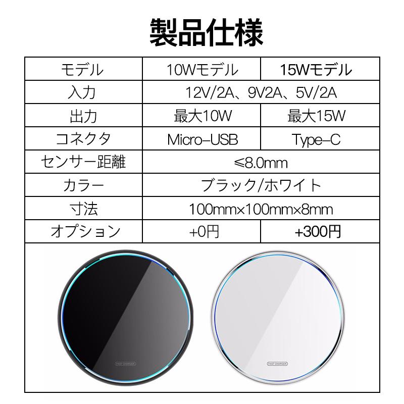 ワイヤレス充電器 Qi iPhone 充電器 急速 Andriod Airpods Pro iPhone15 14 13 12 11 X XR SE2 8 置くだけ スマホ アンドロイド Galaxy huawei 10W 15W｜usenya｜14