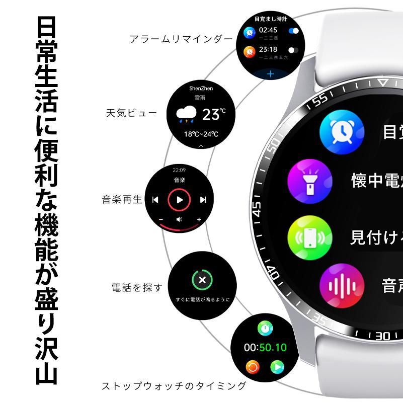 スマートウォッチ 心電図 日本製センサー 通話機能 血圧 血中酸素 心拍数 体温 測定 睡眠 24時間 メンズ レディース 大画面 高精度 測定 カメラ制御 歩数計の画像