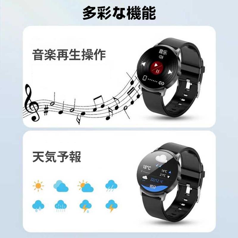 スマートウォッチ IP68 防水 心拍数 血圧 血中酸素 通話 着信通知 睡眠 