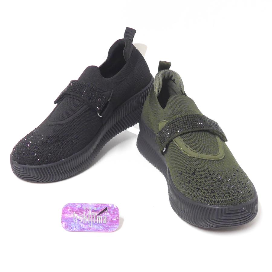 ゆむ Gomu 56（ゴムゴム） 靴 6574 クロ カーキ ニット スリッポン