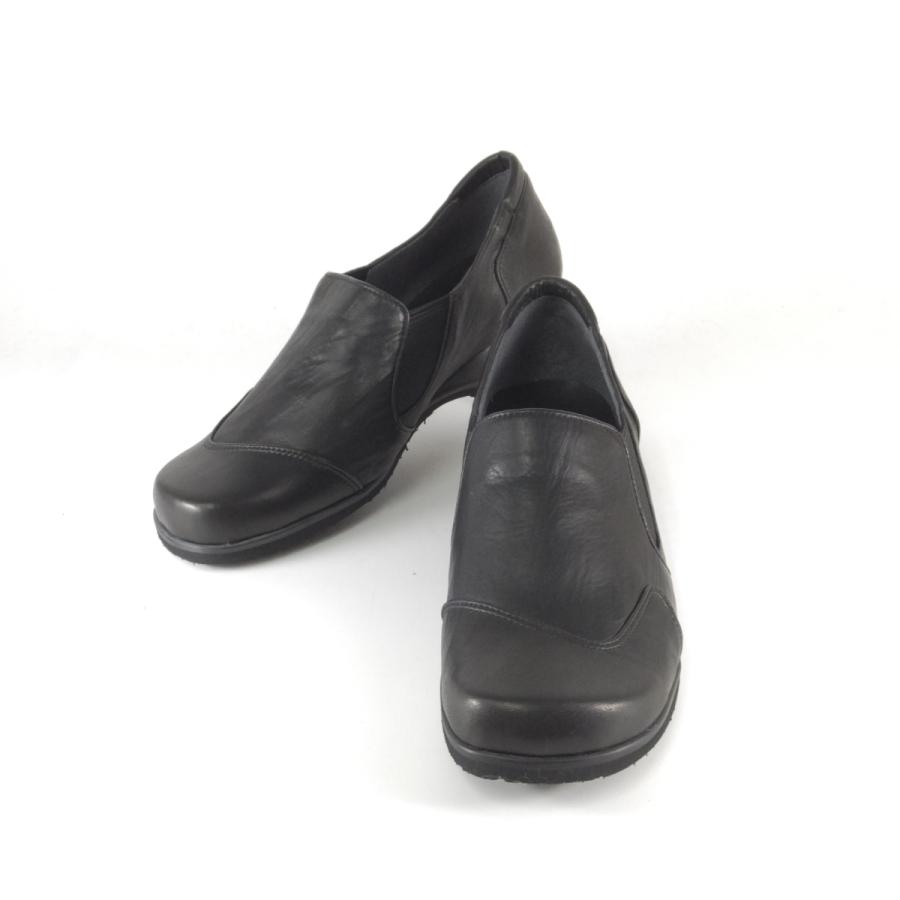 歩きやすい靴 レディース 履きやすい靴 4E 幅広 大きいサイズ モデルサイズ モードナイン 靴 mode nine 靴 2324 黒 スリッポン サイドゴア コンフォートシューズ｜ushijima4192ya3des-1