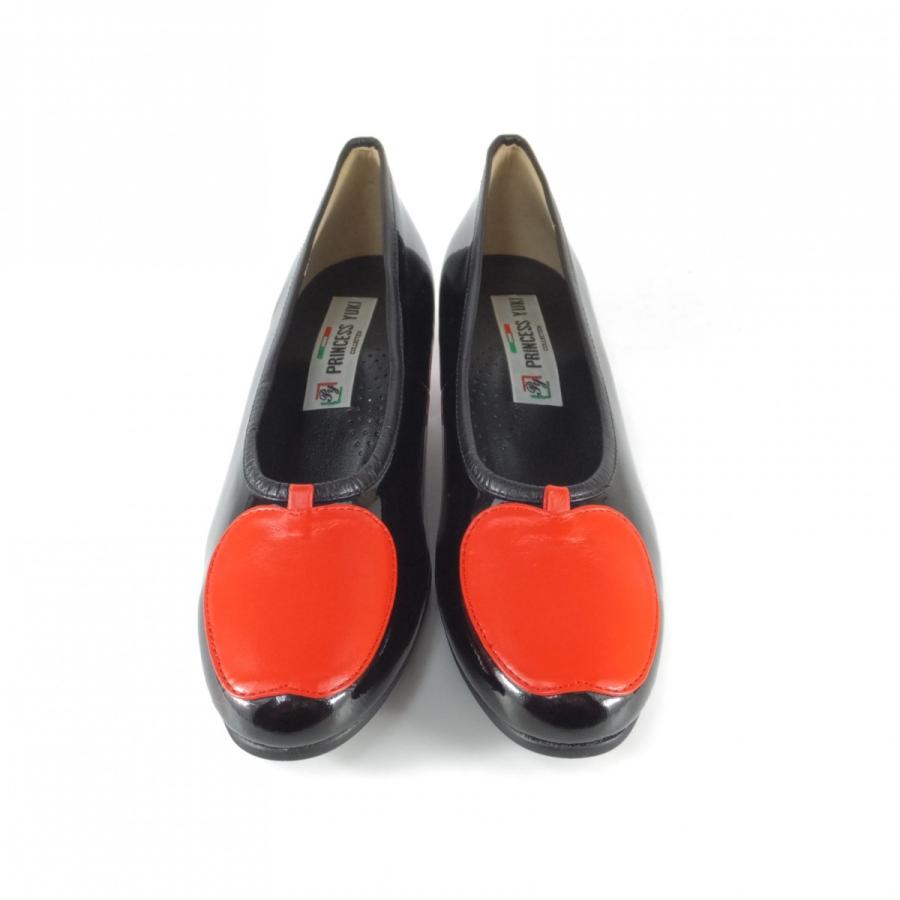 パンプス 歩きやすい ヒール princess yuki 3625 クロ エナメル 赤い