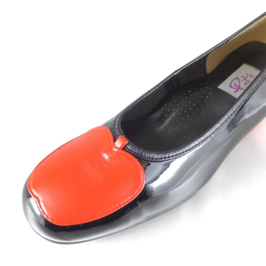 パンプス 歩きやすい 痛くない Put's プッツ 3625 クロ エナメル