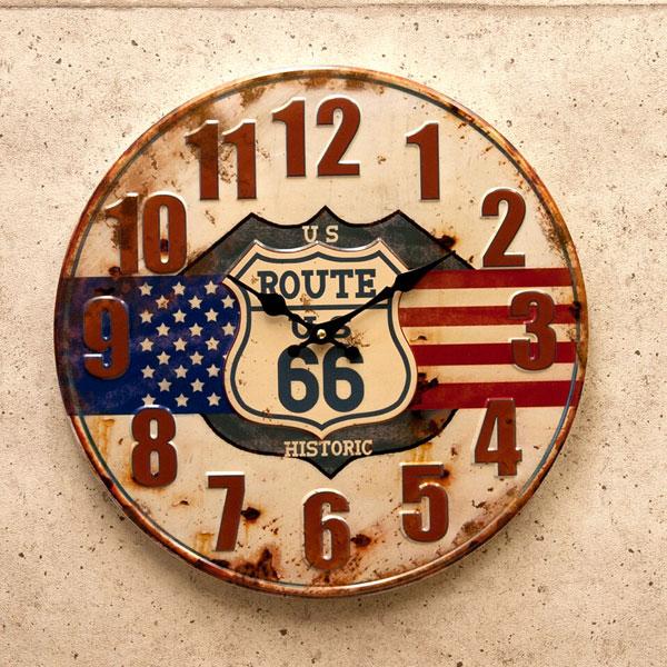 時計 おしゃれ アンティーク エンボスクロック アンティーク デザイナーズクロック 壁掛け 掛け時計 カフェ 店舗 US Route66 ウォールクロック ルート66 | 