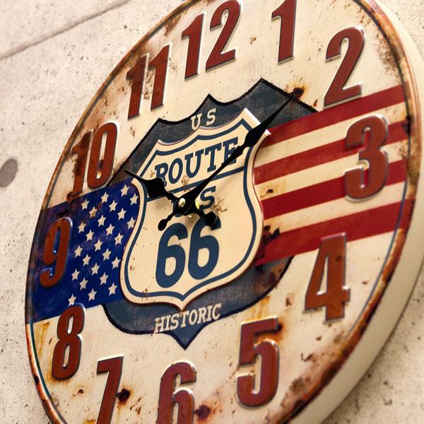 時計 おしゃれ アンティーク エンボスクロック アンティーク デザイナーズクロック 壁掛け 掛け時計 カフェ 店舗 US Route66 ウォールクロック ルート66 |  | 01