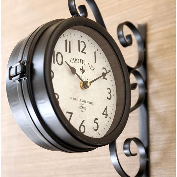壁掛け時計 おしゃれ 両面時計 北欧 アンティーク風 StationClock