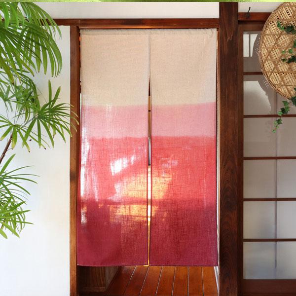 和風のれん 鴛鴦 菊 梅 赤色 グラデーション のれん 暖簾 日和 麻混段ぼかし 85X150cm 目隠し グラデーション 店舗