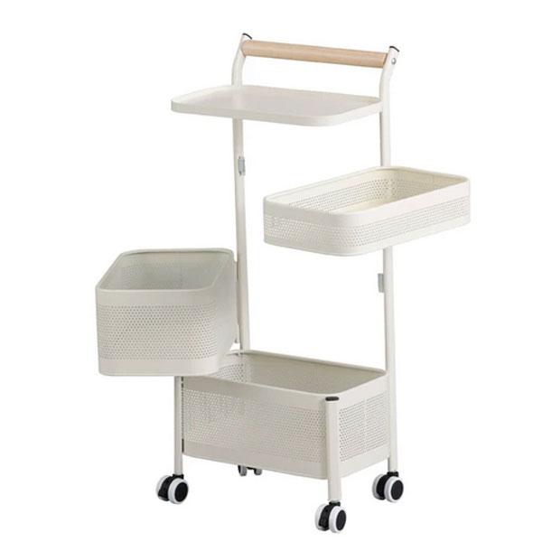 キッチンワゴン バスケット 4段 トローリーラック 収納ワゴン キッチン