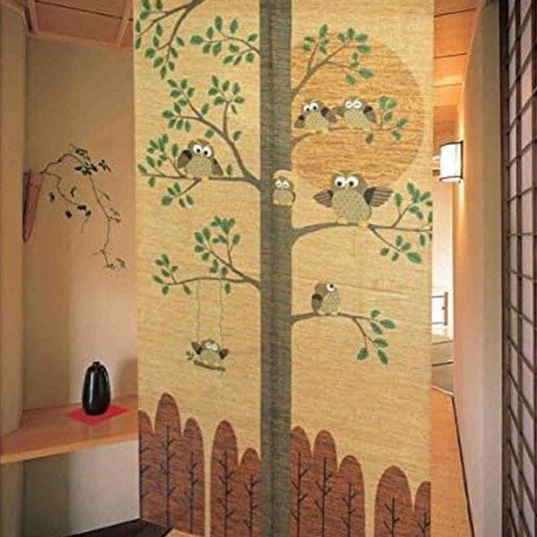 のれん 防炎加工 防炎のれん 七福ろう 金運七福ろう 82×150cm 洗面所暖簾 防炎 防炎加工 ふくろう 梟 フクロウ 縁起物 業務用 店舗用 飲食店 燃えにくい 消防 | 