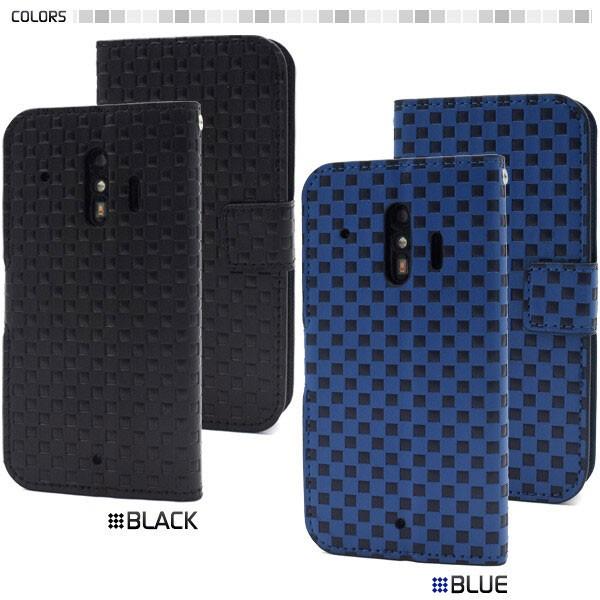 らくらくスマートフォン me F-01L F-03K F-04J 手帳型 富士通 市松模様 デザインスタンドケース ポーチ |  | 03