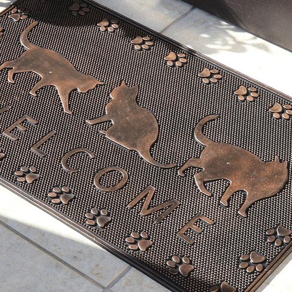 玄関マット ラバーマット 屋外用 おしゃれ マット ドアマット 室外 家庭用 おしゃれ ウェルカムキャット ネコ 猫 マット 水洗いOK 泥落とし 土落とし | 