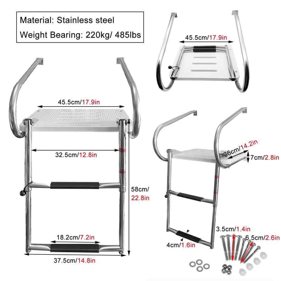 ボート用 船 梯子 2/3ステップ 折りたたみ可能 プールラダー、 鋼 船内ボートラダー、 ペダルと スイムプラットフォーム 手すりはしご、 マリンボートヨット用 ( ボート用 船 梯子 2/3ステップ 折りたたみ可能 プールラダー 鋼 船内ボートラダー ペダルと スイムプラットフォーム 手すりはしご マリンボートヨット用