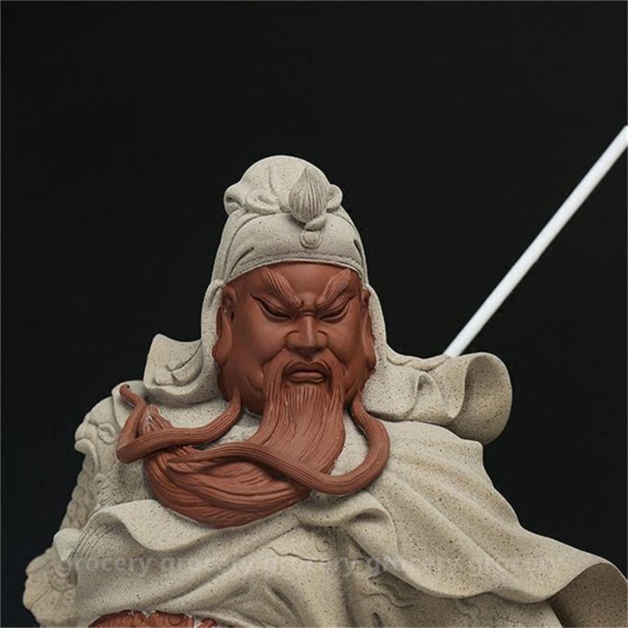 仏教美術☆大型陶磁仏像 高60cm ハンドメイド彫刻 武財神関公像 関羽