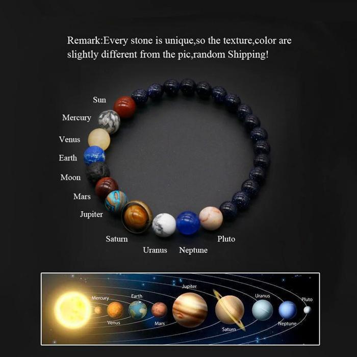 惑星 デザイン 天然石 ブレスレット メンズ レディース 6-8mm玉 宇宙