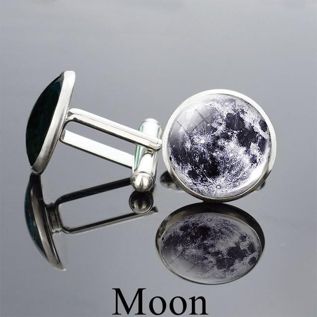 太陽系 カフス 宇宙 地球 太陽 月 ケース付き カフリンクス : BELL