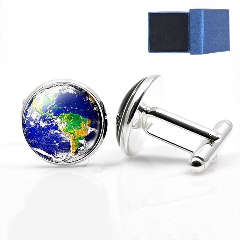 太陽系 カフス 宇宙 地球 太陽 月 ケース付き カフリンクス : BELL