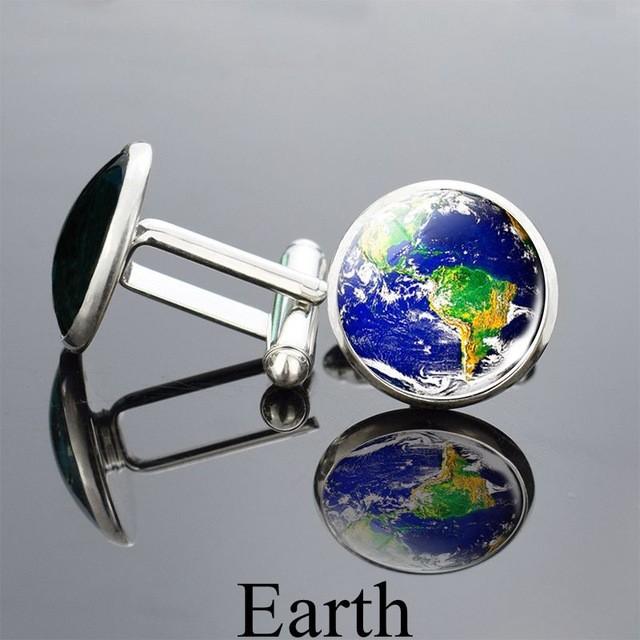 太陽系 カフス 宇宙 地球 太陽 月 ケース付き カフリンクス : BELL