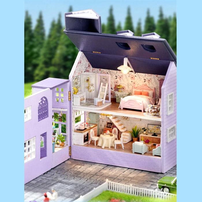 手作り 木製ドールハウス ミニチュアハウスキット ドールハウス 手作りキット DIY おもちゃ 家具付き 発光 人形の家 初心者向け 女の子 図画工作｜usj-mens｜13