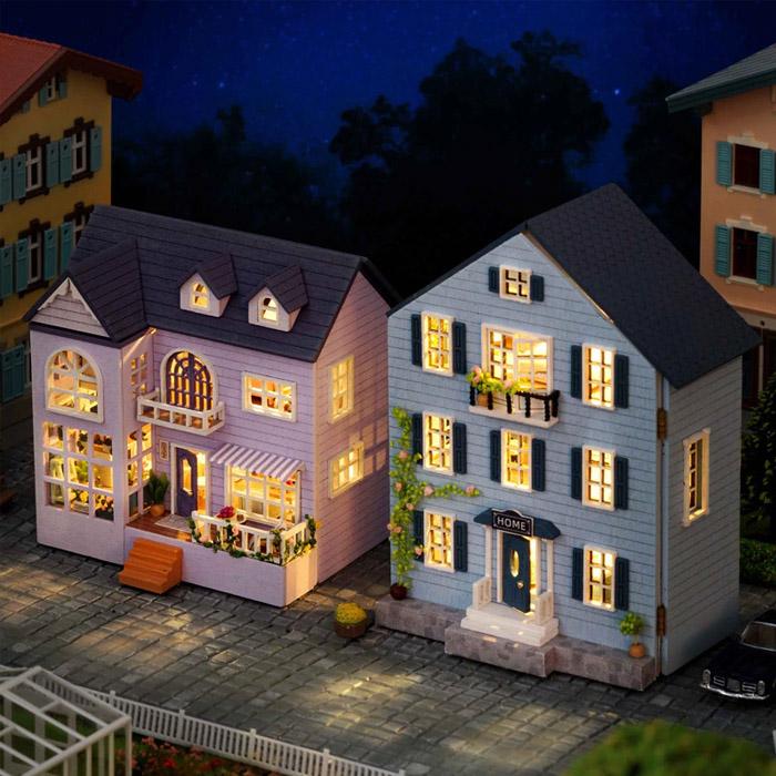 手作り 木製ドールハウス ミニチュアハウスキット ドールハウス 手作りキット DIY おもちゃ 家具付き 発光 人形の家 初心者向け 女の子 図画工作｜usj-mens｜04