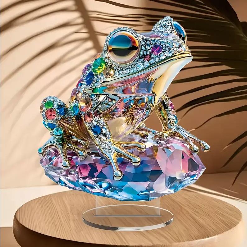 2D フラット アクリル 蛙 カエル 宝石 置物 インテリア 小物 ユニーク