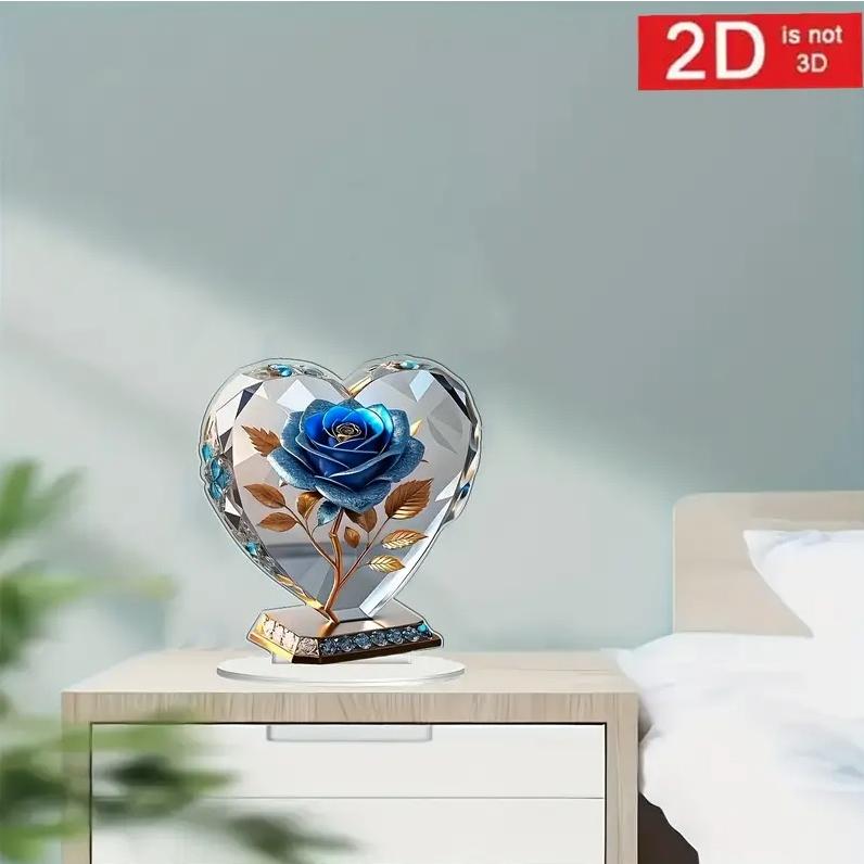 2D フラット アクリルスタンド 青薔薇 バラ 宝石 置物 インテリア 小物