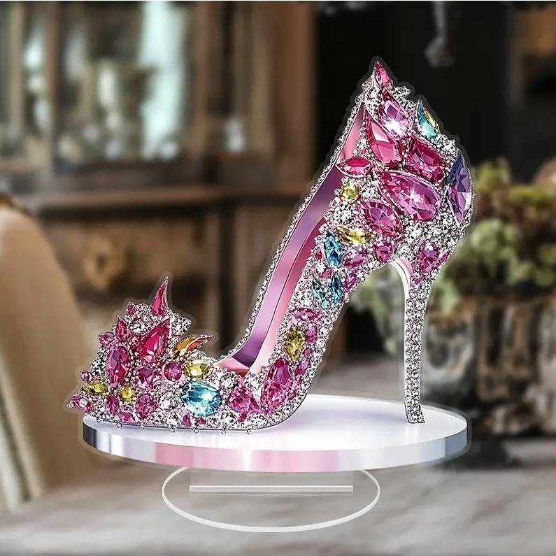 2D フラット アクリルスタンド ハイヒール 宝石プリント 置物