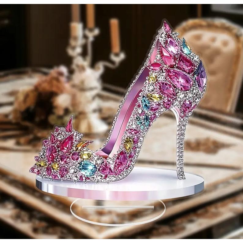 2D フラット アクリルスタンド ハイヒール 宝石プリント 置物