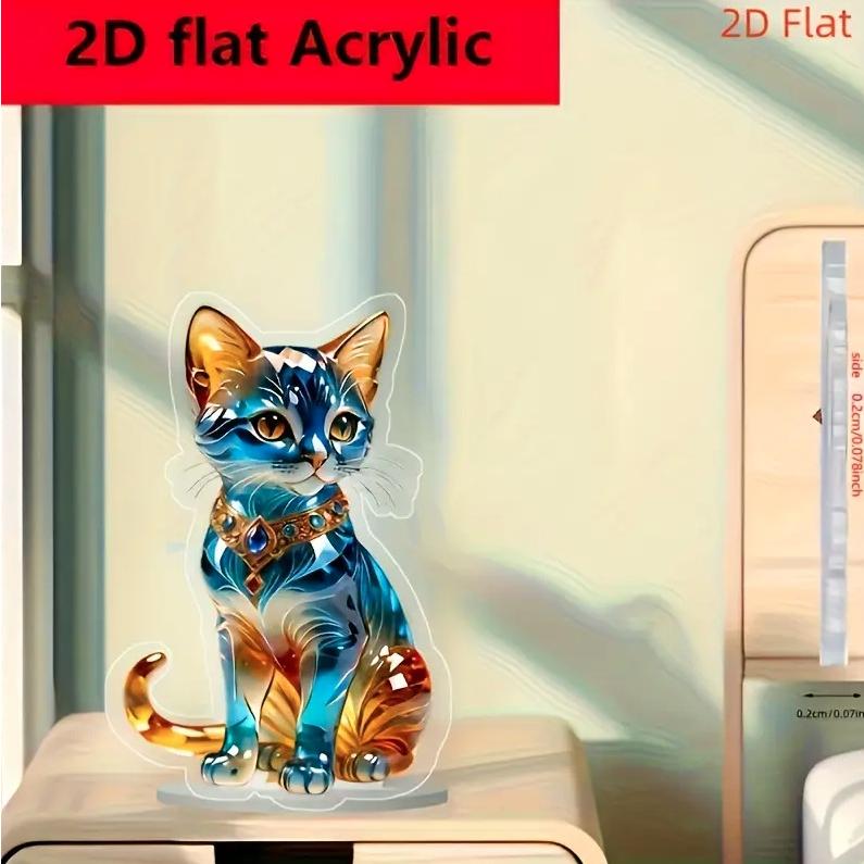 2D フラット アクリルスタンド ネコ 猫 宝石プリント 置物 インテリア