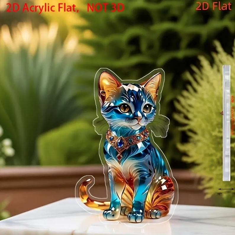 2D フラット アクリルスタンド ネコ 猫 宝石プリント 置物 インテリア