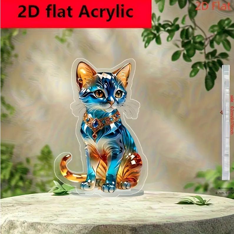2D フラット アクリルスタンド ネコ 猫 宝石プリント 置物 インテリア