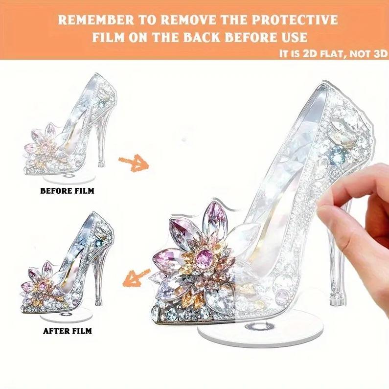 2D フラット アクリルスタンド ハイヒール クリア 宝石プリント 置物