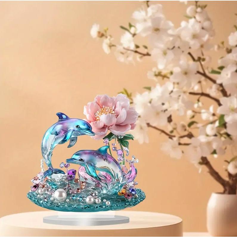 2D フラット アクリルスタンド イルカ 宝石プリント 置物 インテリア