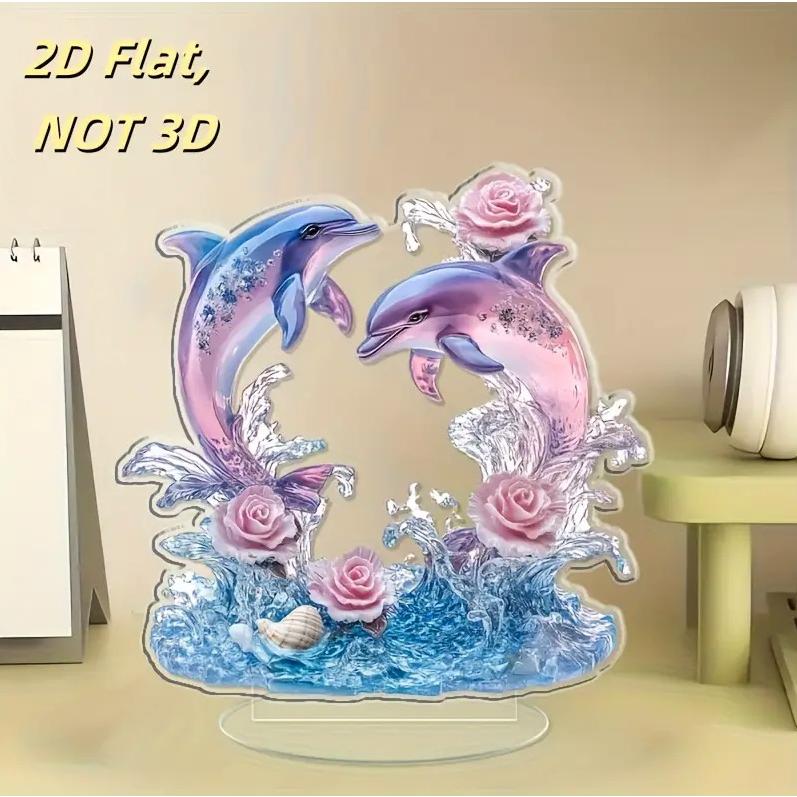 2D フラット アクリルスタンド イルカ バラ クリスタルプリント 置物