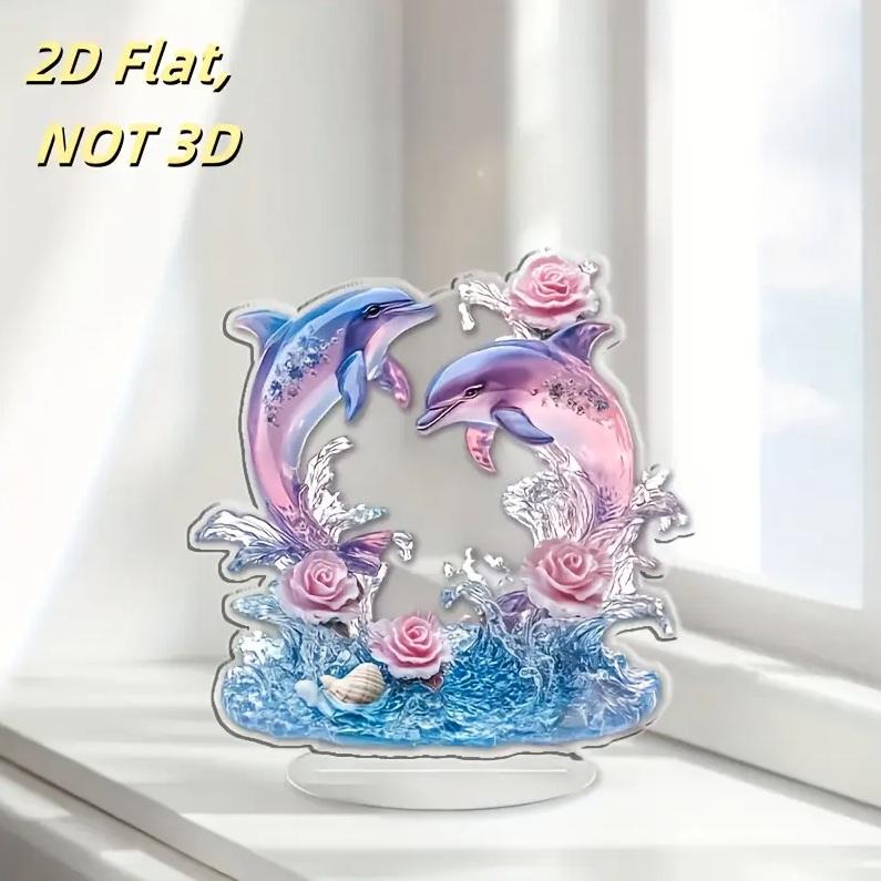 2D フラット アクリルスタンド イルカ バラ クリスタルプリント 置物