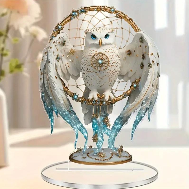 霊場巡礼★フクロウ一点物特別価格2つ玉オルゴブレス 2D フラット アクリルスタンド ボヘミアン風 フクロウ プリント 置物